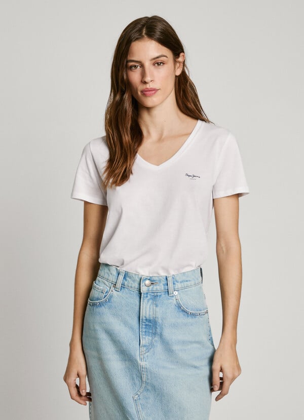 Pepe Jeans camiseta cuello pico logo estampado Descuento