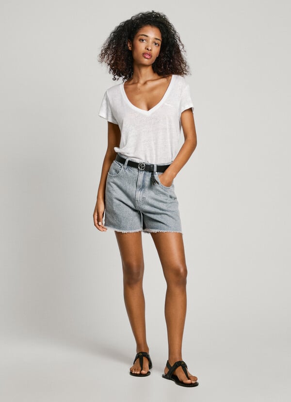 Pepe Jeans camiseta cuello pico logo bordado Rebajas top