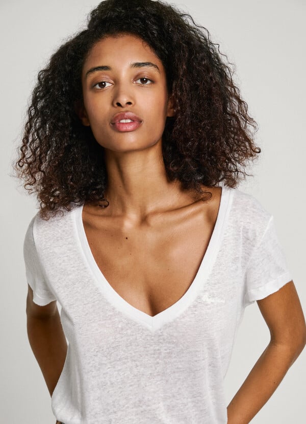 Pepe Jeans camiseta cuello pico logo bordado Rebajas top