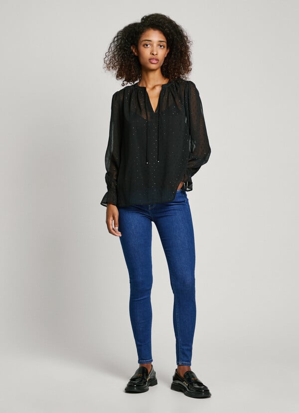 Pepe Jeans blusa semitransparente plumeti Precio ultrabajo
