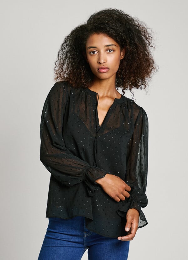 Pepe Jeans blusa semitransparente plumeti Precio ultrabajo