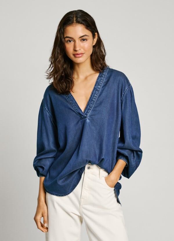 Pepe Jeans blusa denim cuello pico Devoluciones gratuitas