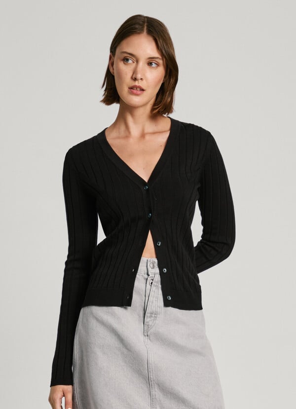 Pepe Jeans cárdigan canalé cuello pico Rebajas online