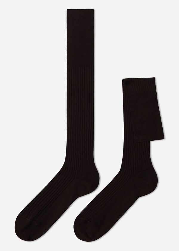 Calzedonia Calcetín largo de hilo de escocia de canalé para hombre