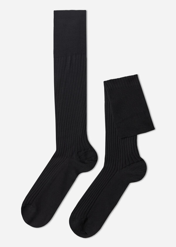 Calzedonia Calcetín largo de hilo de escocia de canalé para hombre