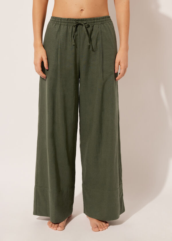 Calzedonia Pantalón Corto Palazzo Lino y Viscosa