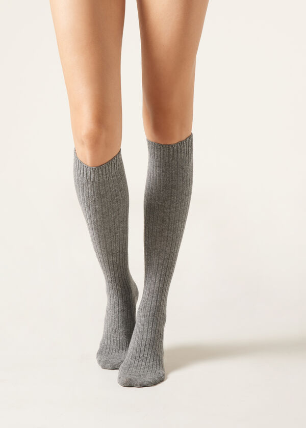 Calzedonia Calcetines Largos De Canalé Con Lana y Cashmere