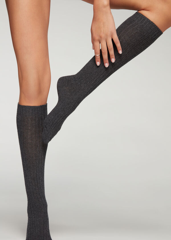 Calzedonia Calcetines Largos De Canalé Con Lana y Cashmere